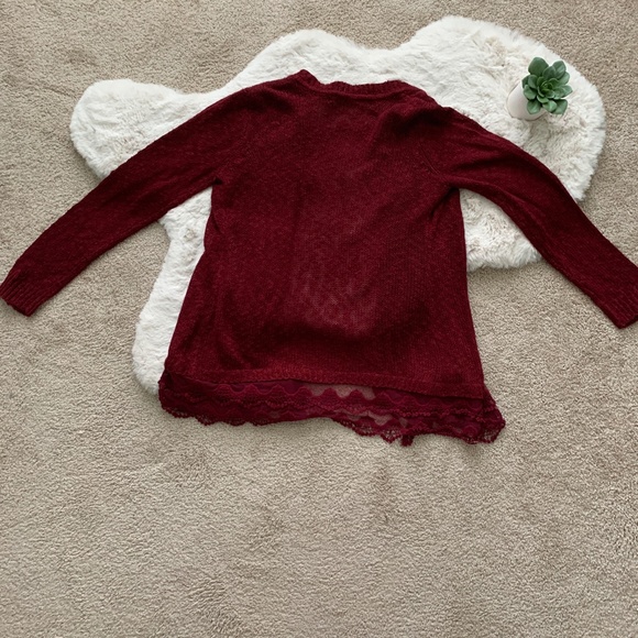 New Directions Maroon Open Front Lace Cardigan- M - Picture 2 of 11